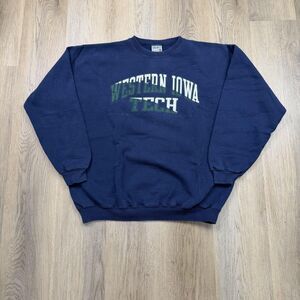 Vintage Western Iowa Tech Sweatshirt Mens XL Blue Oversized College Made USA 90s